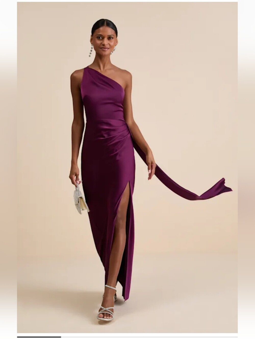 Nwt M Lulus One-Shoulder Maxi Dress in Burgundy/dark Pink